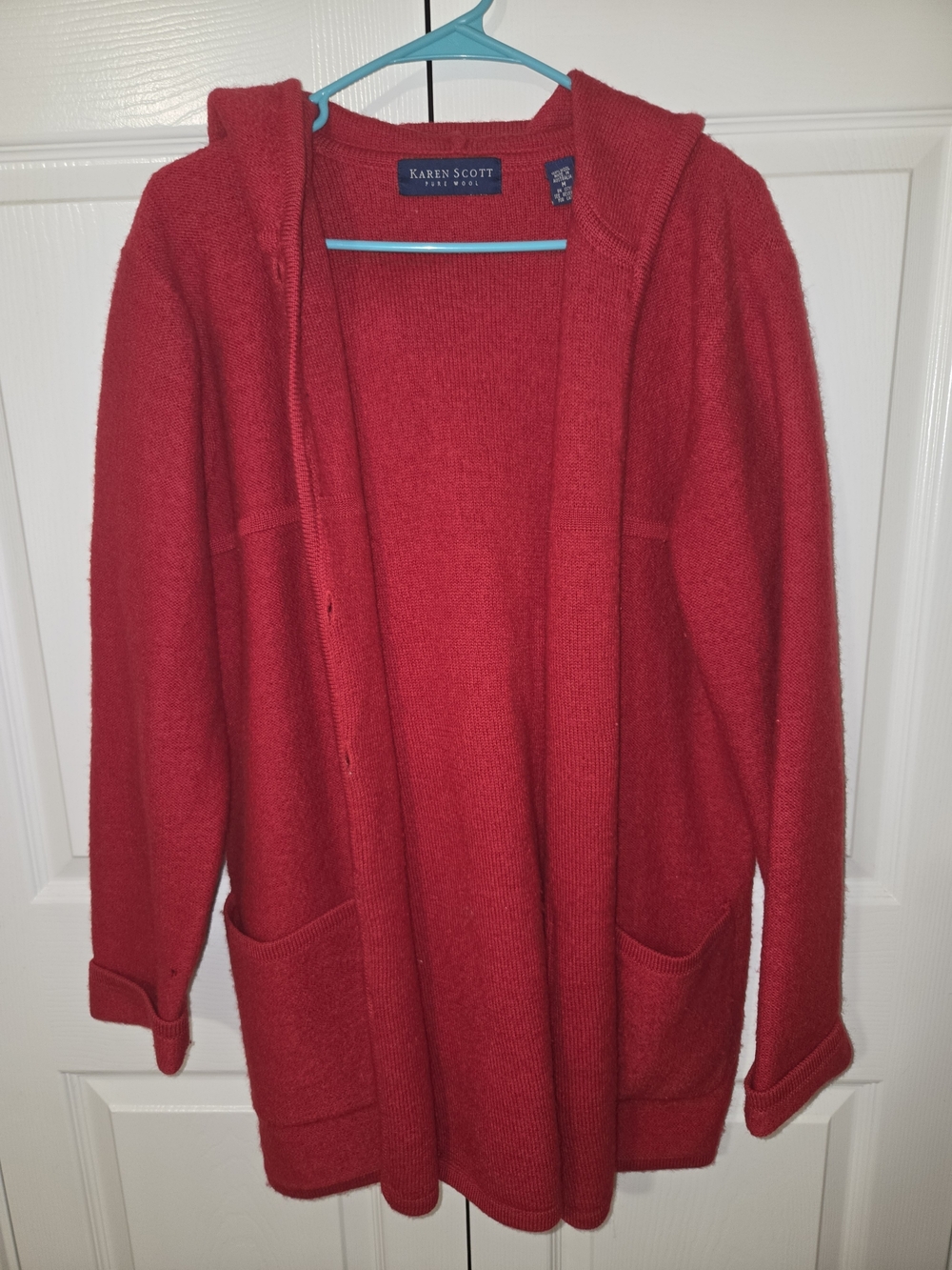 Karen Scott Red Hooded Open-Front Cardigan